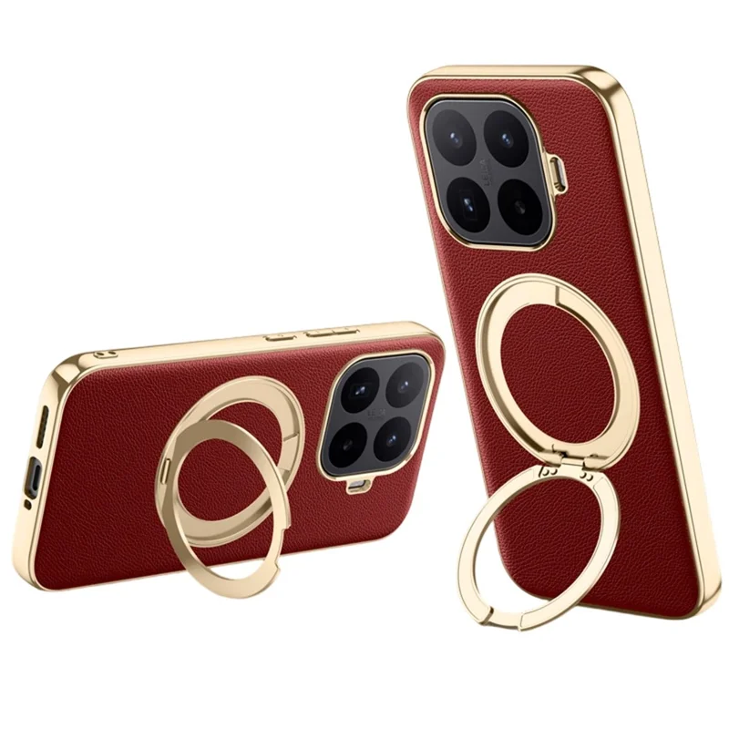 Funda para Xiaomi 17T con Soporte Magnético Giratorio, Funda Trasera de Cuero + TPU a Prueba de Golpes - Rojo