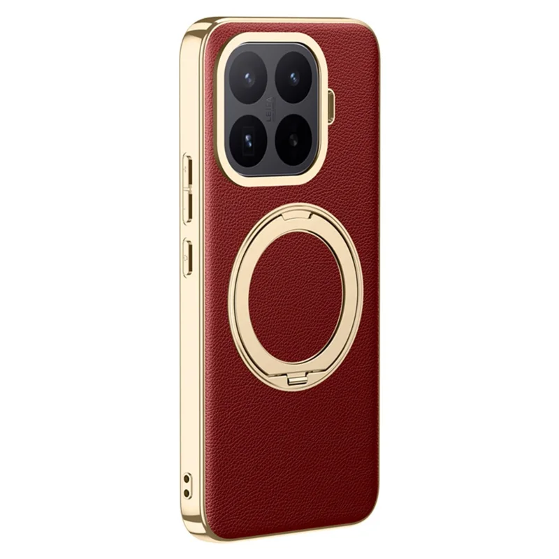 Funda para Xiaomi 17T con Soporte Magnético Giratorio, Funda Trasera de Cuero + TPU a Prueba de Golpes - Rojo