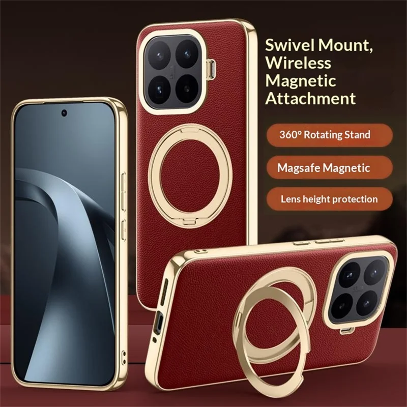 Funda para Xiaomi 17T con Soporte Magnético Giratorio, Funda Trasera de Cuero + TPU a Prueba de Golpes - Rojo