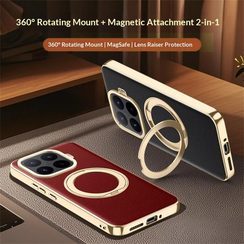 Funda para Xiaomi 17T con Soporte Magnético Giratorio, Funda Trasera de Cuero + TPU a Prueba de Golpes - Rojo