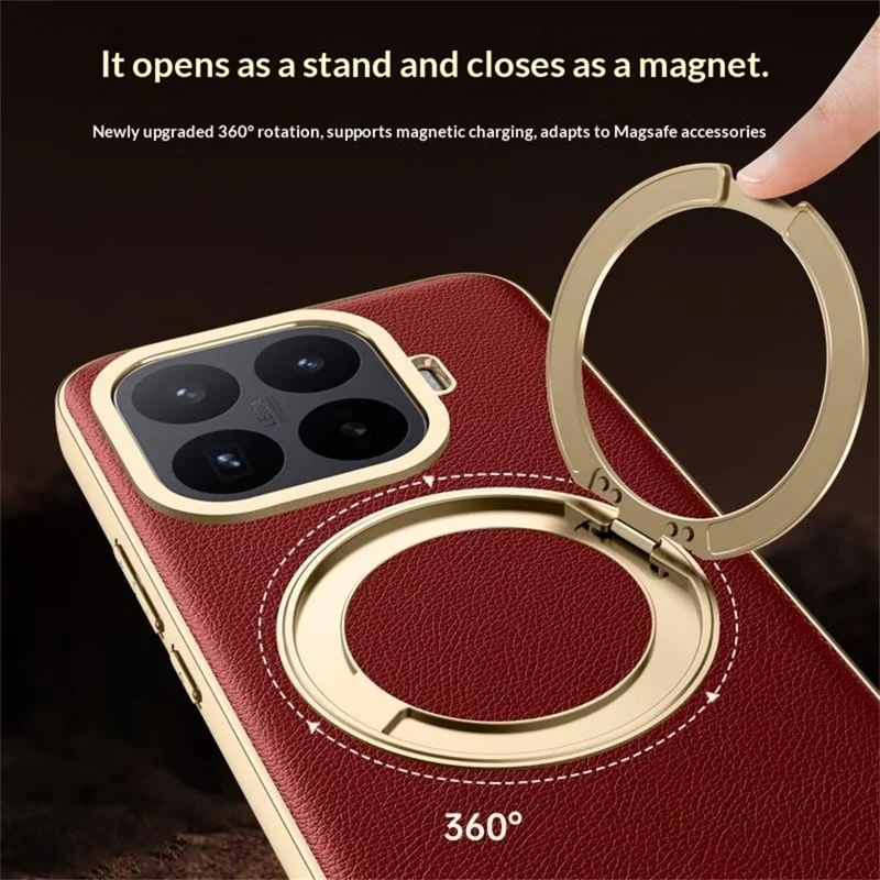 Funda para Xiaomi 17T con Soporte Magnético Giratorio, Funda Trasera de Cuero + TPU a Prueba de Golpes - Rojo
