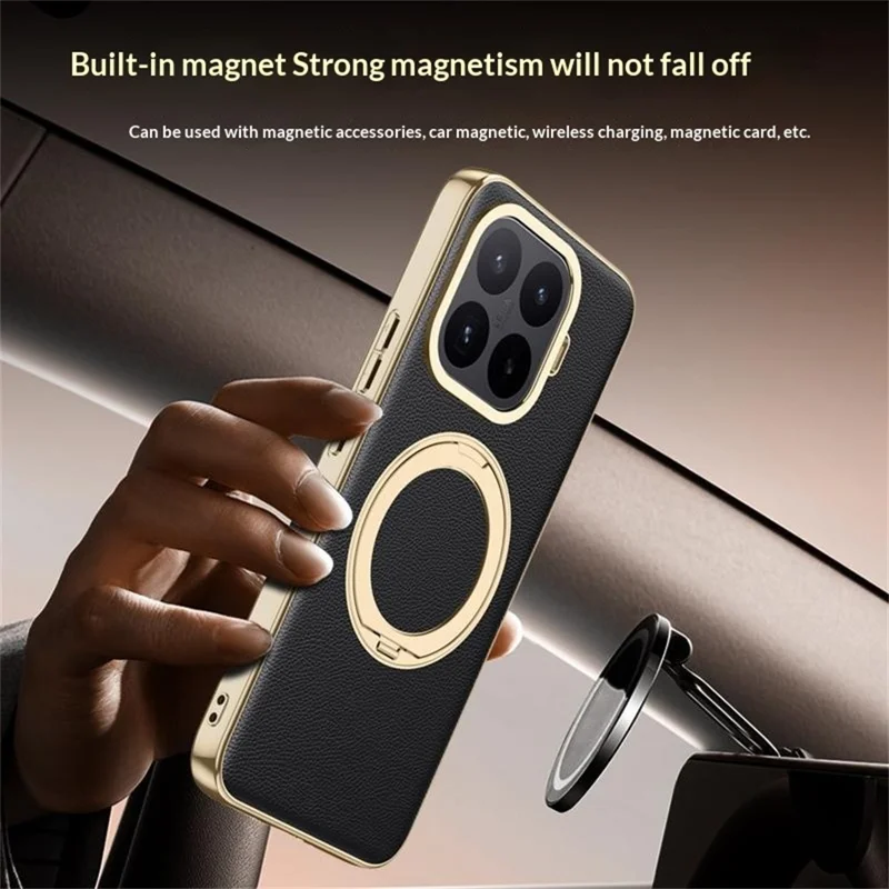 Funda para Xiaomi 17T con Soporte Magnético Giratorio, Funda Trasera de Cuero + TPU a Prueba de Golpes - Rojo