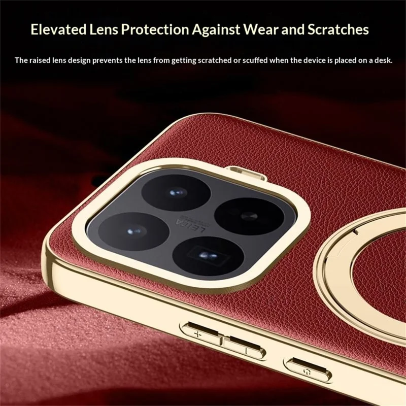 Funda para Xiaomi 17T con Soporte Magnético Giratorio, Funda Trasera de Cuero + TPU a Prueba de Golpes - Rojo