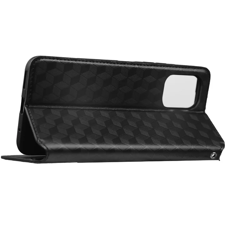 Für Umditigi C1 / C1 Max Ständer Brieftasche Telefonhülle, Volles Schutz Geprägtes Rhombusmuster PU Leder Magnetische Automatische Absorten-flip-abdeckung - Schwarz
