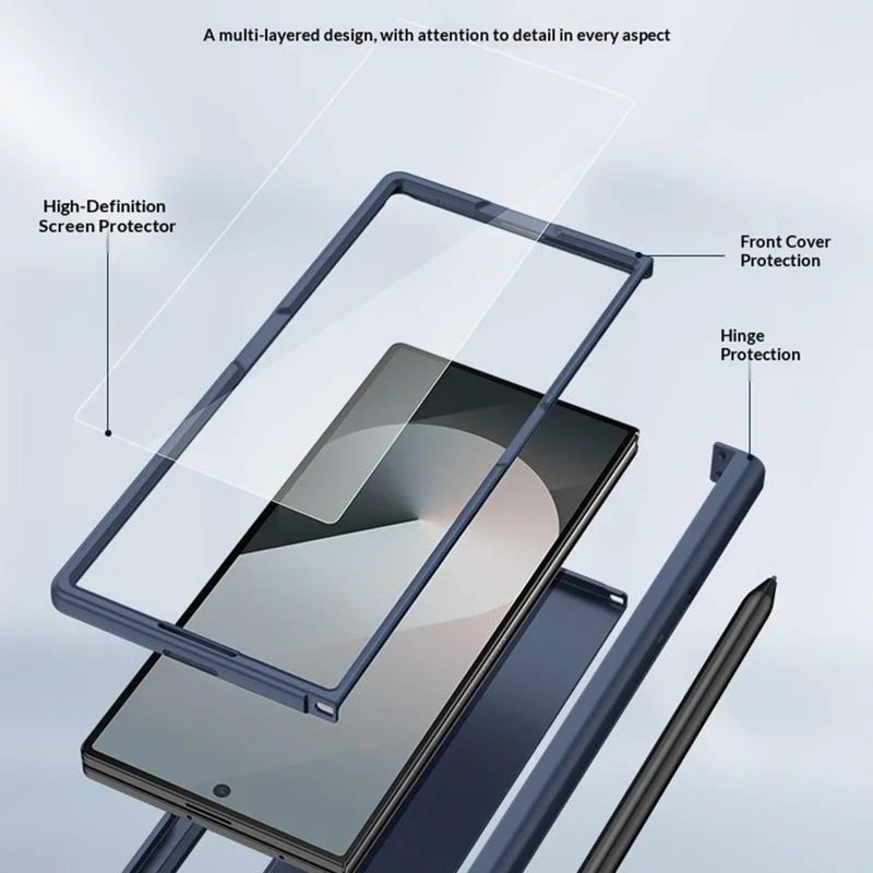 For Samsung Galaxy Z Fold8 Ultra Case Hinge Protection Hard PC Phone Cover with Screen Protector / Stylus - Blue