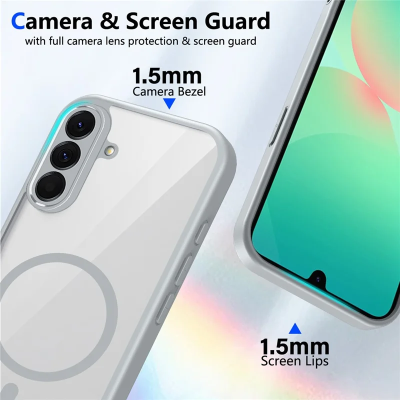 Funda magnética para Samsung Galaxy A27 5G, carcasa transparente de PC + TPU, antichoque, tacto suave, color gris