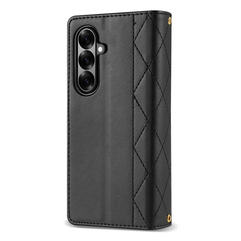 For Samsung Galaxy Z Fold8 Ultra Case Rhombus Stitching Leather Wallet Phone Cover with Long    /    Short Strap - Black