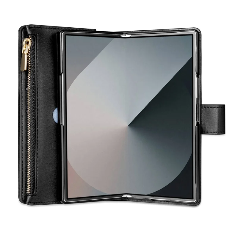 For Samsung Galaxy Z Fold8 Ultra Case Rhombus Stitching Leather Wallet Phone Cover with Long    /    Short Strap - Black
