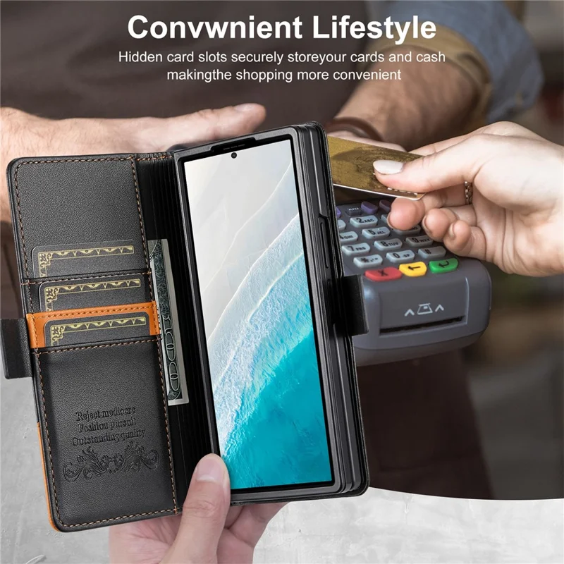 N.BEKUS för Samsung Galaxy Z Fold8 Ultra ställfodral med RFID-skydd, plånbetsfodral i PU-läder - Svart