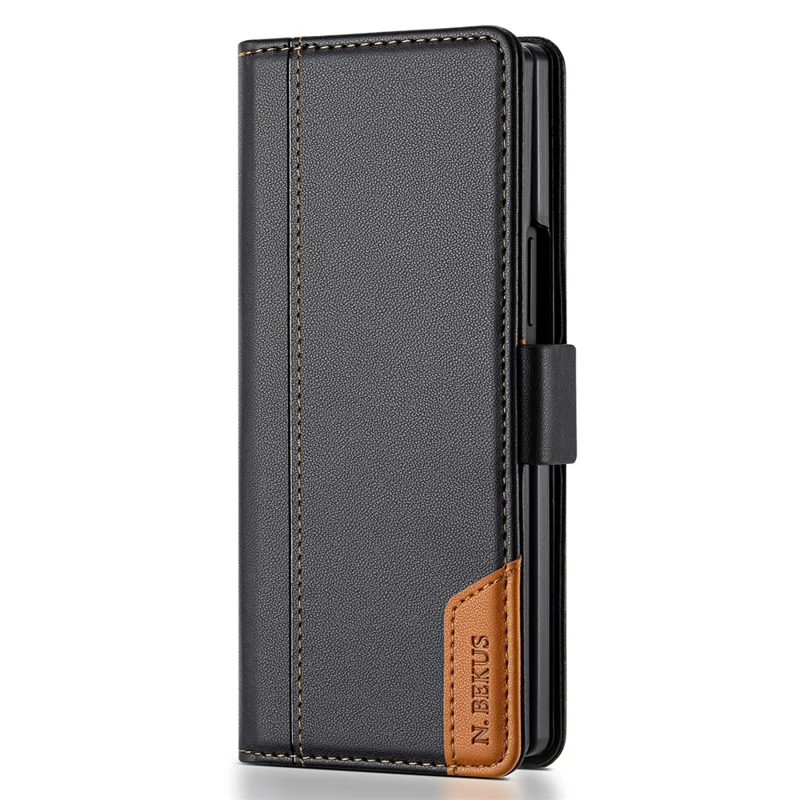 N.BEKUS för Samsung Galaxy Z Fold8 Ultra ställfodral med RFID-skydd, plånbetsfodral i PU-läder - Svart