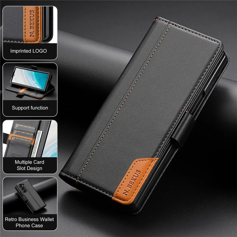 N.BEKUS för Samsung Galaxy Z Fold8 Ultra ställfodral med RFID-skydd, plånbetsfodral i PU-läder - Svart