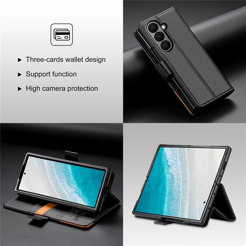 N.BEKUS för Samsung Galaxy Z Fold8 Ultra ställfodral med RFID-skydd, plånbetsfodral i PU-läder - Svart