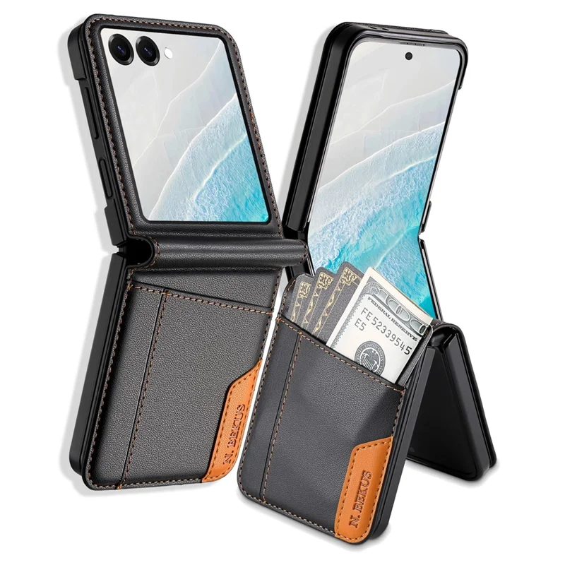 N.BEKUS Custodia per Samsung Galaxy Z Flip8 con Portatessere in PU + PC Copertura Posteriore del Telefono - Nero