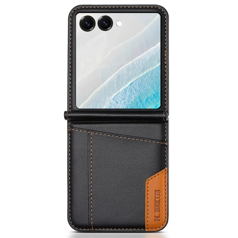 N.BEKUS Custodia per Samsung Galaxy Z Flip8 con Portatessere in PU + PC Copertura Posteriore del Telefono - Nero