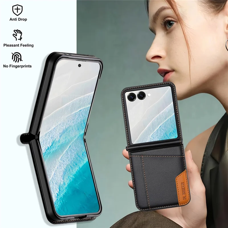 N.BEKUS Custodia per Samsung Galaxy Z Flip8 con Portatessere in PU + PC Copertura Posteriore del Telefono - Nero
