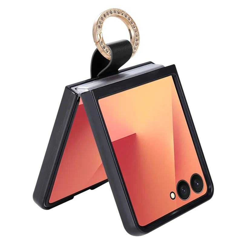 For Samsung Galaxy Z Flip8 Case Quilted Leather Phone Cover with Ring Holder - Black