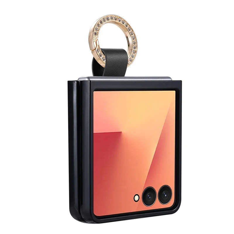 For Samsung Galaxy Z Flip8 Case Quilted Leather Phone Cover with Ring Holder - Black