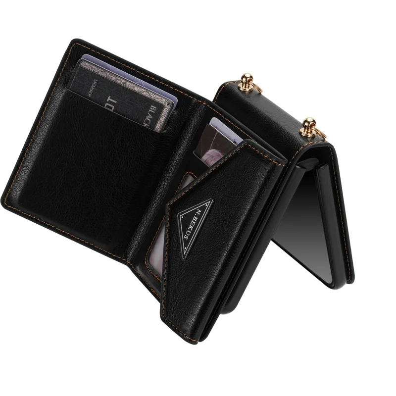 N.BEKUS Custodia per Samsung Galaxy Z Flip8 con Porta Carte con Cerniera, Cover in PU + PC con Tracolla - Nero