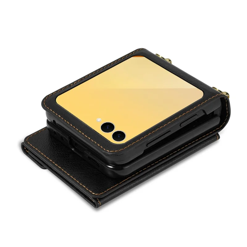 N.BEKUS Custodia per Samsung Galaxy Z Flip8 con Porta Carte con Cerniera, Cover in PU + PC con Tracolla - Nero