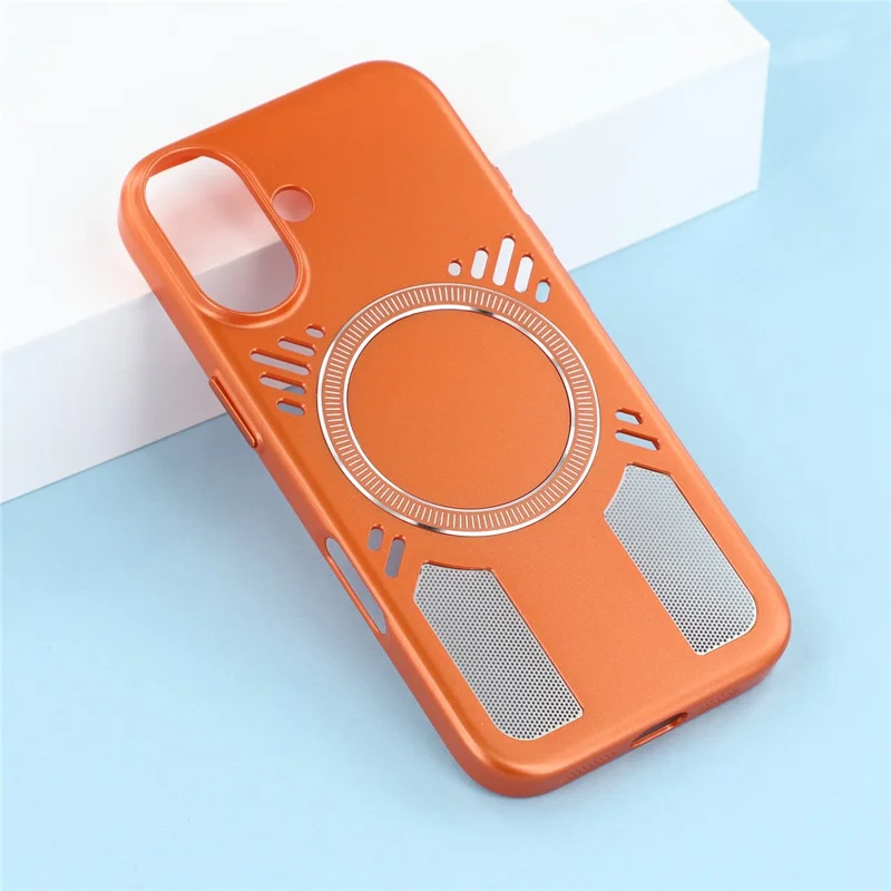 For iPhone 17 Magnetic Case Heat Dissipation Hard PC Scratch Resistant Phone Cover - Orange