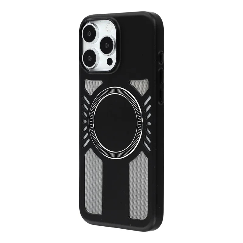 For iPhone 15 Pro Max Magnetic Case Heat Dissipation Hard PC Scratch Resistant Phone Cover - Black