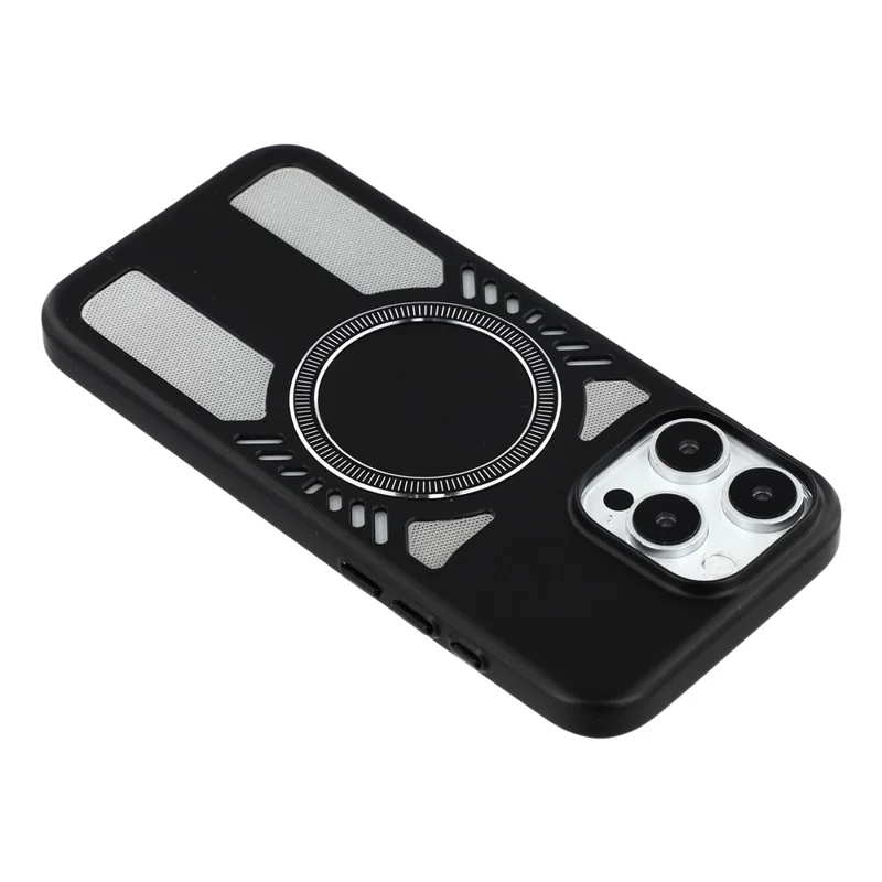 For iPhone 15 Pro Max Magnetic Case Heat Dissipation Hard PC Scratch Resistant Phone Cover - Black
