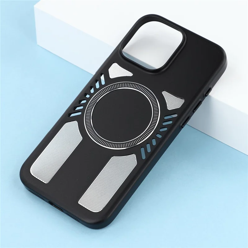 For iPhone 15 Pro Max Magnetic Case Heat Dissipation Hard PC Scratch Resistant Phone Cover - Black