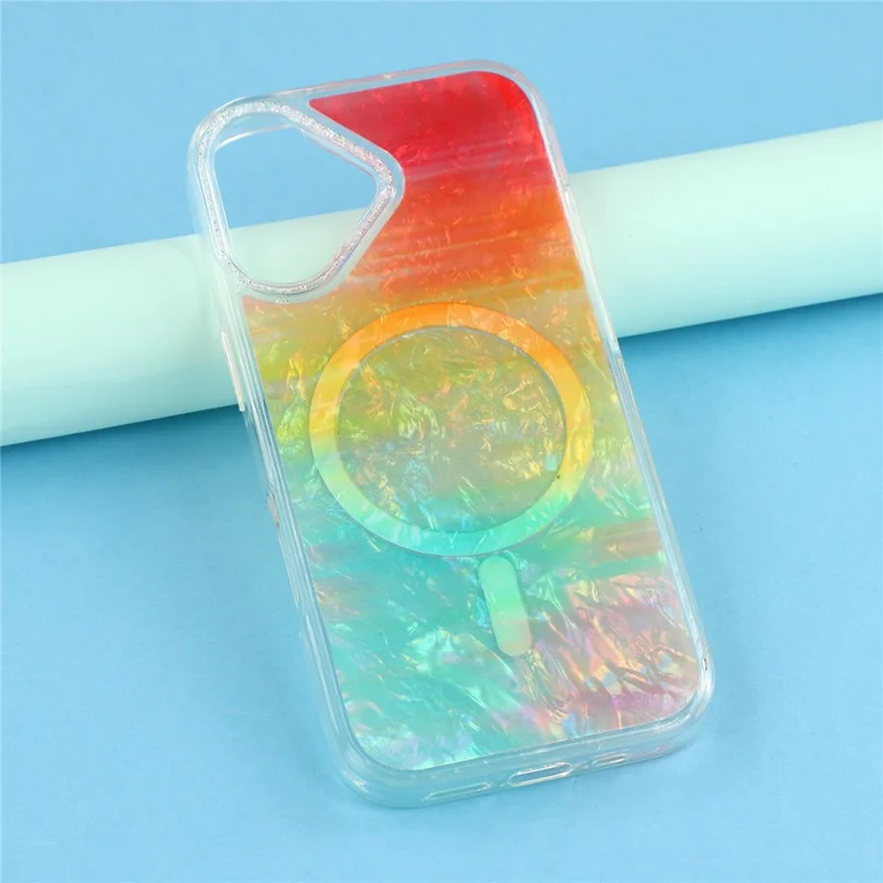 For iPhone 17 Magnetic Case Shell Pattern Gradient PC+TPU Epoxy Phone Cover - Orange