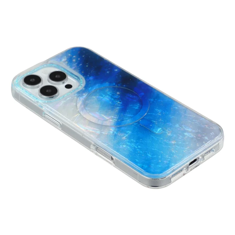 For iPhone 16 Pro Max Magnetic Case Shell Pattern Gradient PC+TPU Epoxy Phone Cover - Blue