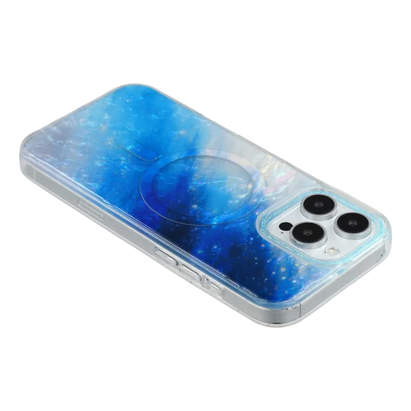 For iPhone 16 Pro Max Magnetic Case Shell Pattern Gradient PC+TPU Epoxy Phone Cover - Blue