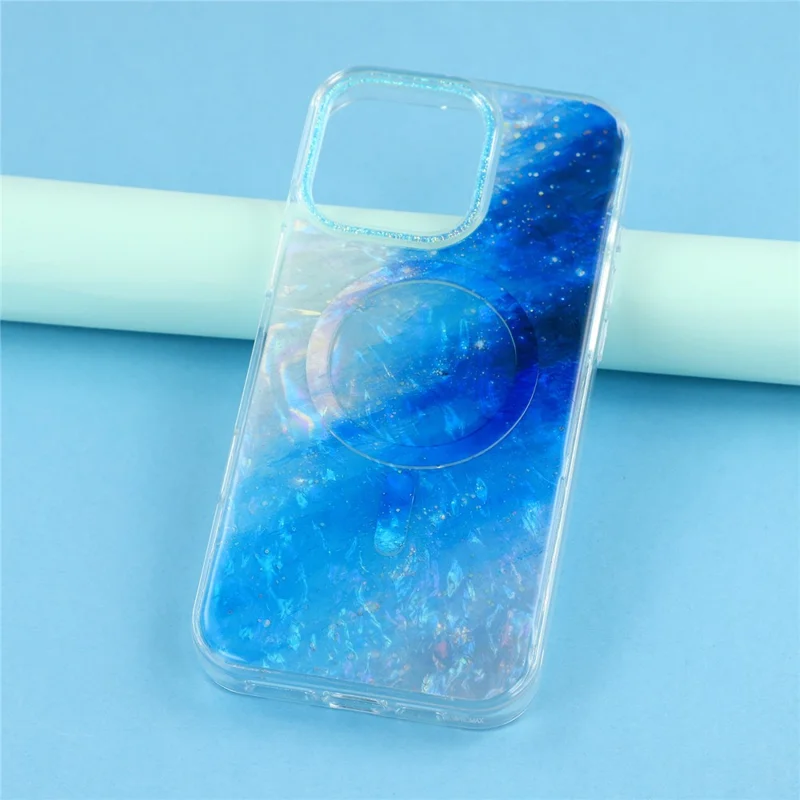 For iPhone 16 Pro Magnetic Case Shell Pattern Gradient PC+TPU Epoxy Phone Cover - Blue