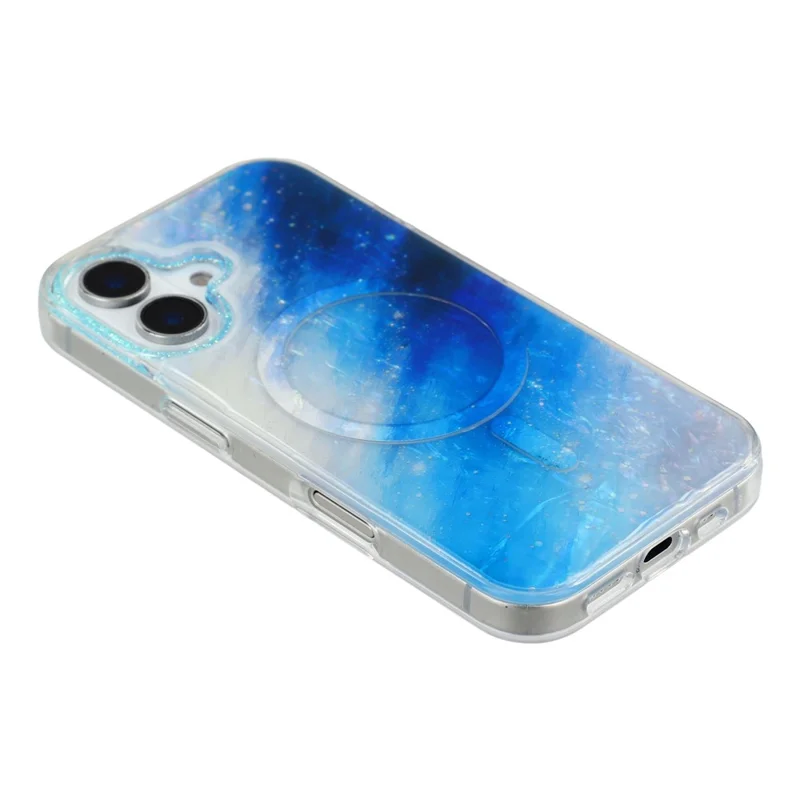 For iPhone 16 Magnetic Case Shell Pattern Gradient PC+TPU Epoxy Phone Cover - Blue