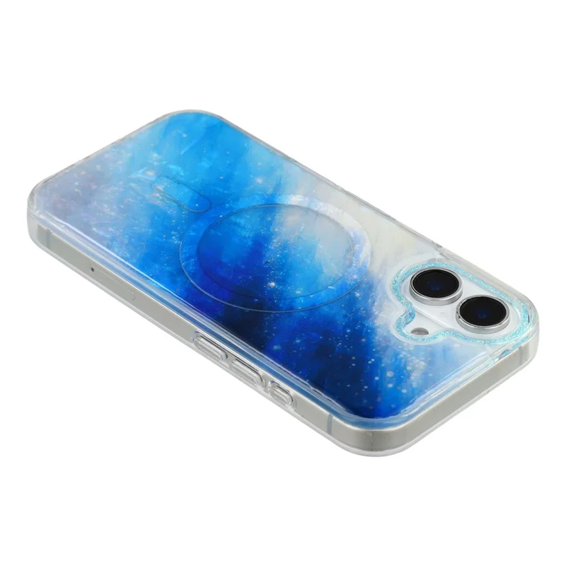For iPhone 16 Magnetic Case Shell Pattern Gradient PC+TPU Epoxy Phone Cover - Blue