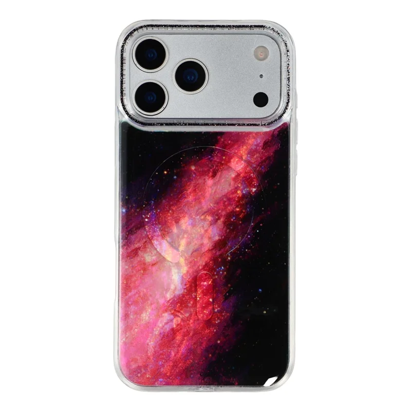 For iPhone 17 Pro Max Magnetic Case Shell Pattern Gradient PC+TPU Epoxy Phone Cover - Black