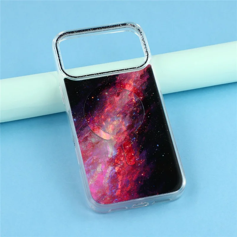 For iPhone 17 Pro Max Magnetic Case Shell Pattern Gradient PC+TPU Epoxy Phone Cover - Black