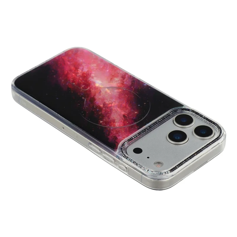 For iPhone 17 Pro Magnetic Case Shell Pattern Gradient PC+TPU Epoxy Phone Cover - Black
