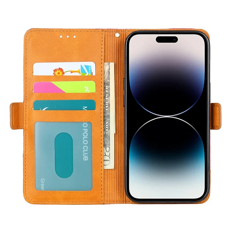 For iPhone 14 Pro Splicing Design Canvas+PU Leather+TPU Phone Case Magnetic Clasp Phone Stand Wallet Cover - Blue