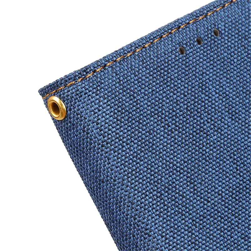 For iPhone 14 Pro Splicing Design Canvas+PU Leather+TPU Phone Case Magnetic Clasp Phone Stand Wallet Cover - Blue