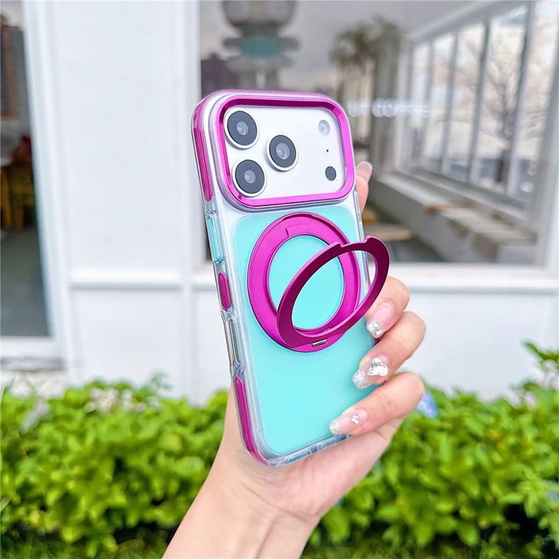 For iPhone 18 Pro Max / 17 Pro Max Case Rotating Kickstand TPU + Acrylic Color Contrast Design Phone Cover - Green