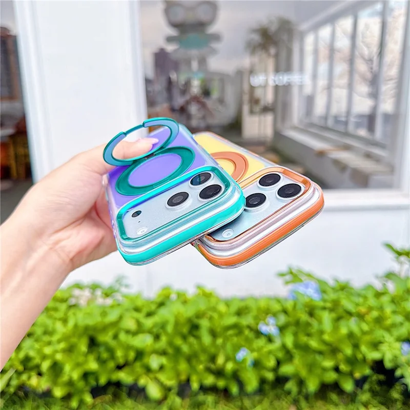 For iPhone 18 Pro Max / 17 Pro Max Case Rotating Kickstand TPU + Acrylic Color Contrast Design Phone Cover - Green