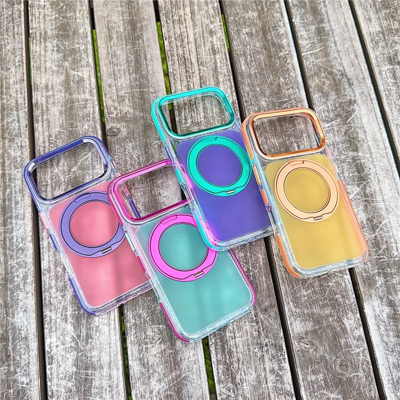 For iPhone 18 Pro Max / 17 Pro Max Case Rotating Kickstand TPU + Acrylic Color Contrast Design Phone Cover - Green