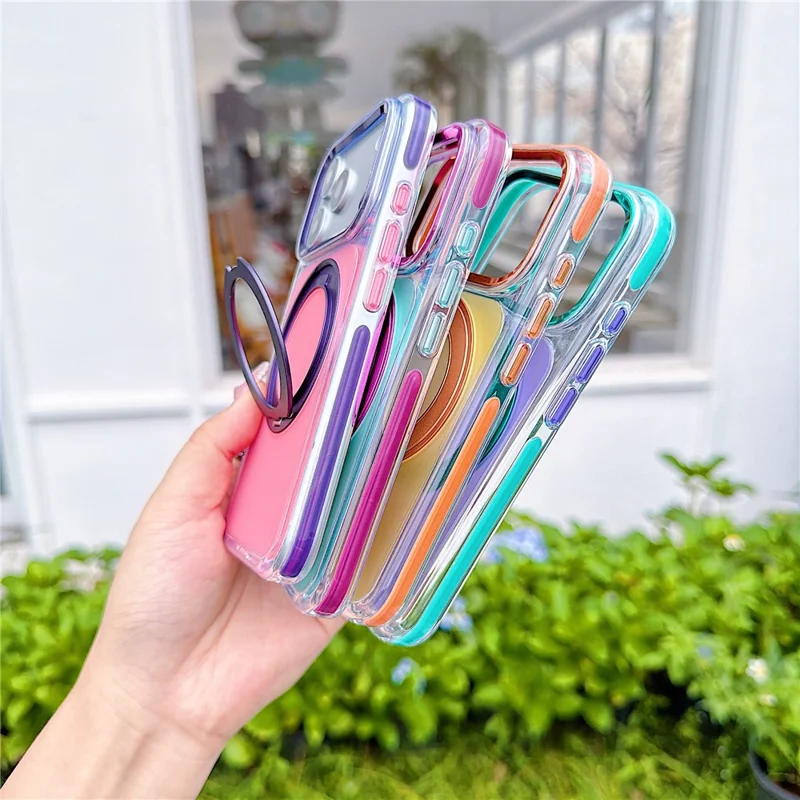 For iPhone 18 Pro Max / 17 Pro Max Case Rotating Kickstand TPU + Acrylic Color Contrast Design Phone Cover - Green
