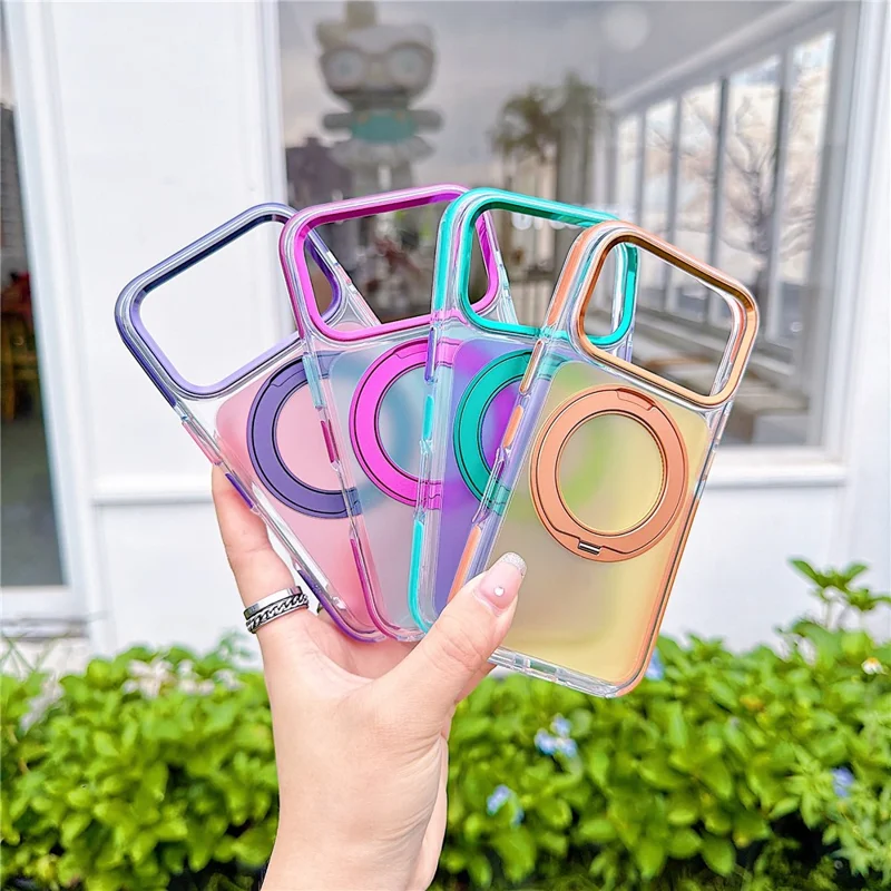 For iPhone 18 Pro Max / 17 Pro Max Case Rotating Kickstand TPU + Acrylic Color Contrast Design Phone Cover - Green