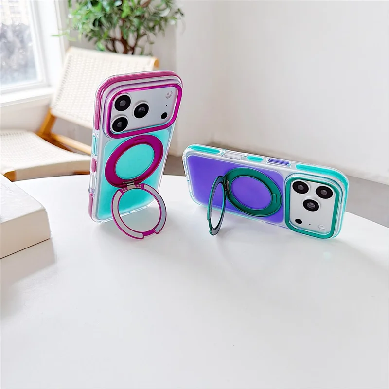 For iPhone 18 Pro / 17 Pro Case Rotating Kickstand TPU + Acrylic Color Contrast Design Phone Cover - Green