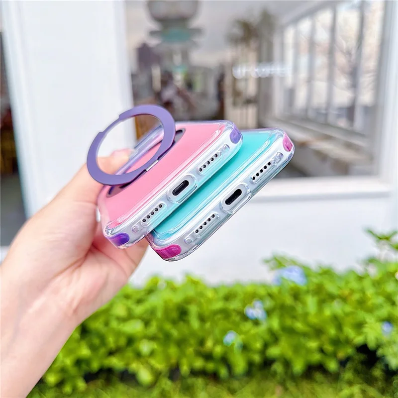 For iPhone 18 Pro / 17 Pro Case Rotating Kickstand TPU + Acrylic Color Contrast Design Phone Cover - Green
