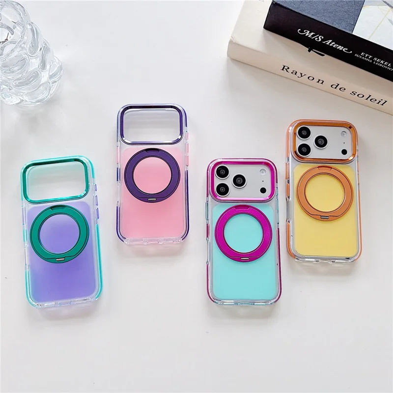 For iPhone 18 Pro / 17 Pro Case Rotating Kickstand TPU + Acrylic Color Contrast Design Phone Cover - Green