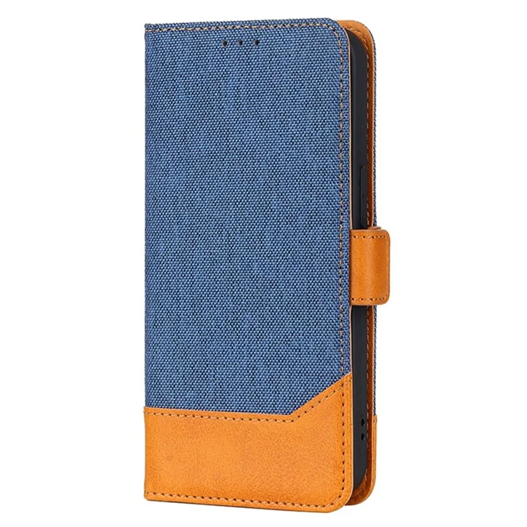 Bi-color Design Phone Stand Bag Для Iphone 14 Pro Max, Против Царапины Canvas+PU Кожа+tpu Магнитная Застежка Кошелька - Синий