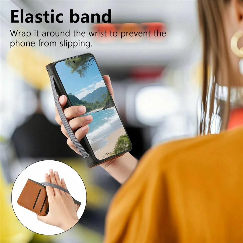 For Honor 600 5G / 600 Pro 5G Case Wallet Tri-Color Stitching Leather Phone Cover with Elastic Wristband - Brown