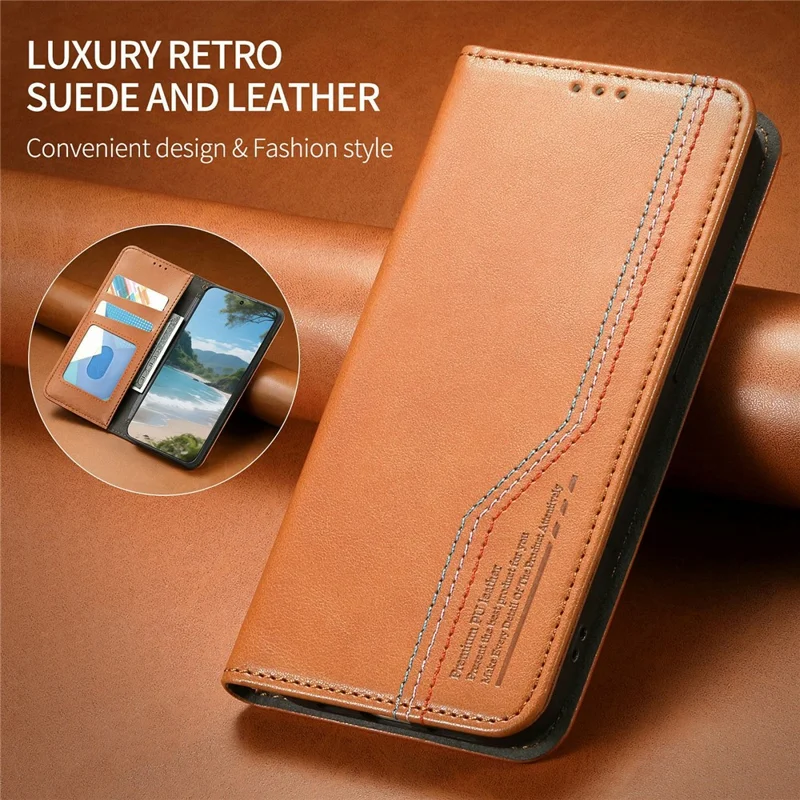 For Honor 600 5G / 600 Pro 5G Case Wallet Tri-Color Stitching Leather Phone Cover with Elastic Wristband - Brown