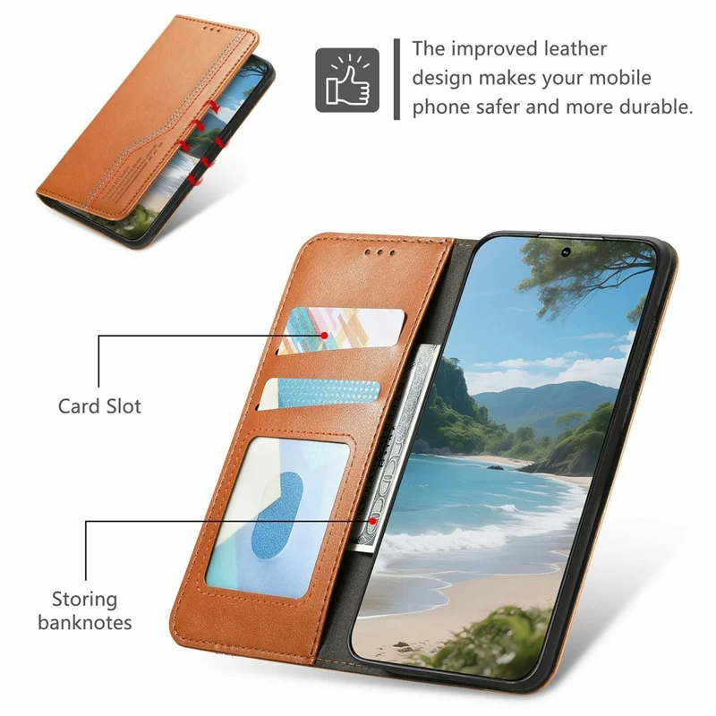For Honor 600 5G / 600 Pro 5G Case Wallet Tri-Color Stitching Leather Phone Cover with Elastic Wristband - Brown